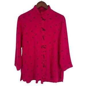 Ali Miles Sz Small Hot Pink Black Tropical Beach Wearable Art Blouse Shirt Top